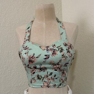 Charlotte Russe Light Green Floral Tank Top